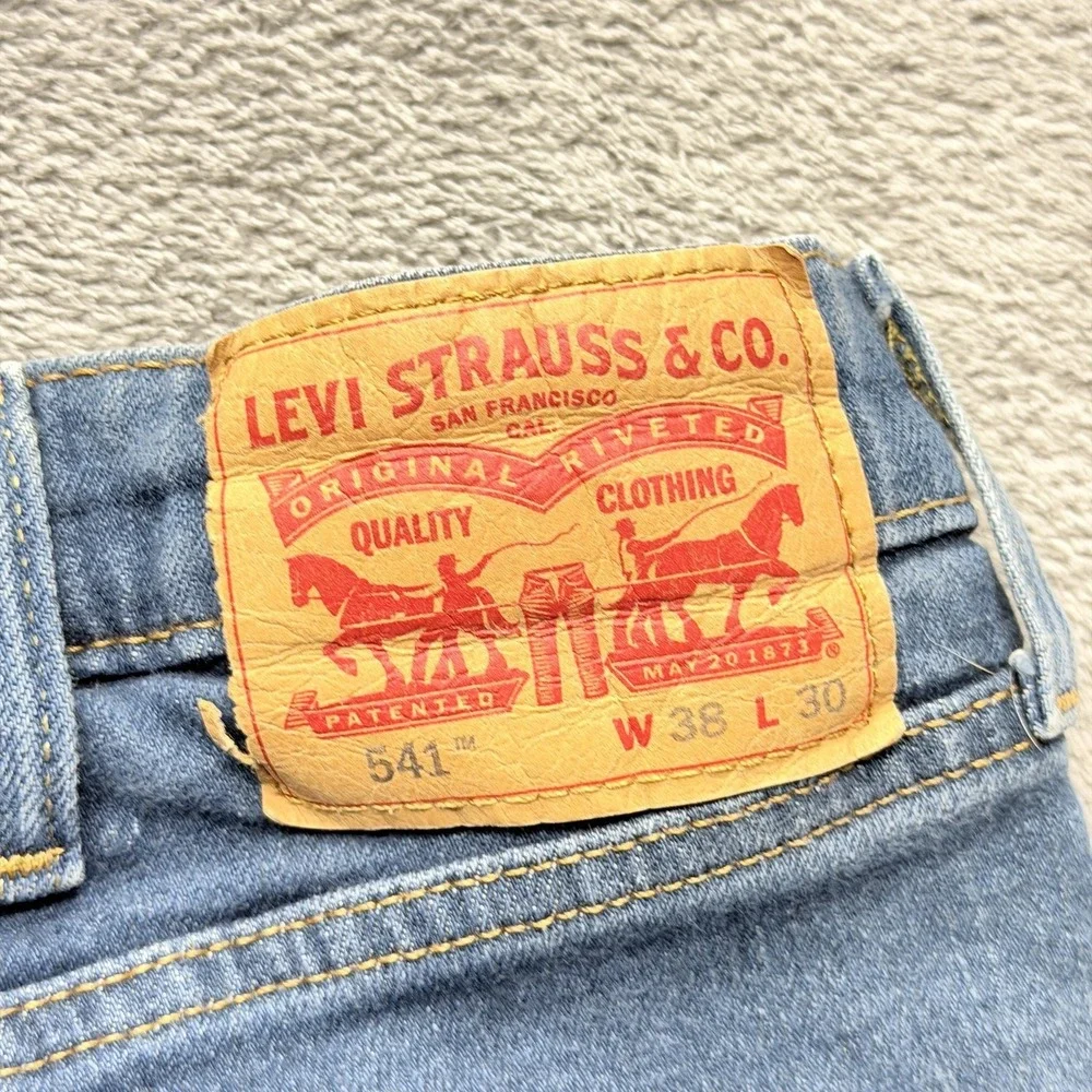 Levis 541 Jeans Mens‎ Measured 42x29 Blue Tapered Stretch Denim Zip Fly